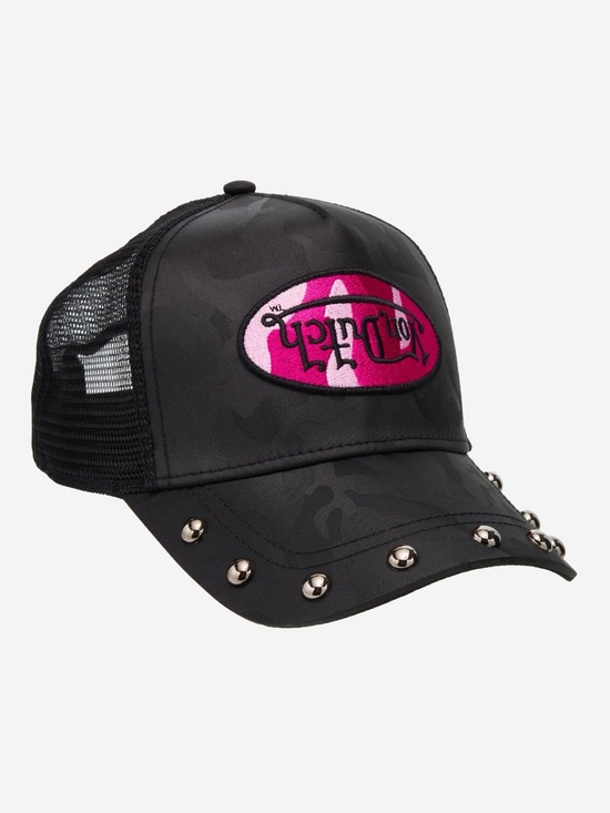 Von Dutch Accessories - Von Dutch Black Studded Trucker Hat with Pink Patch
